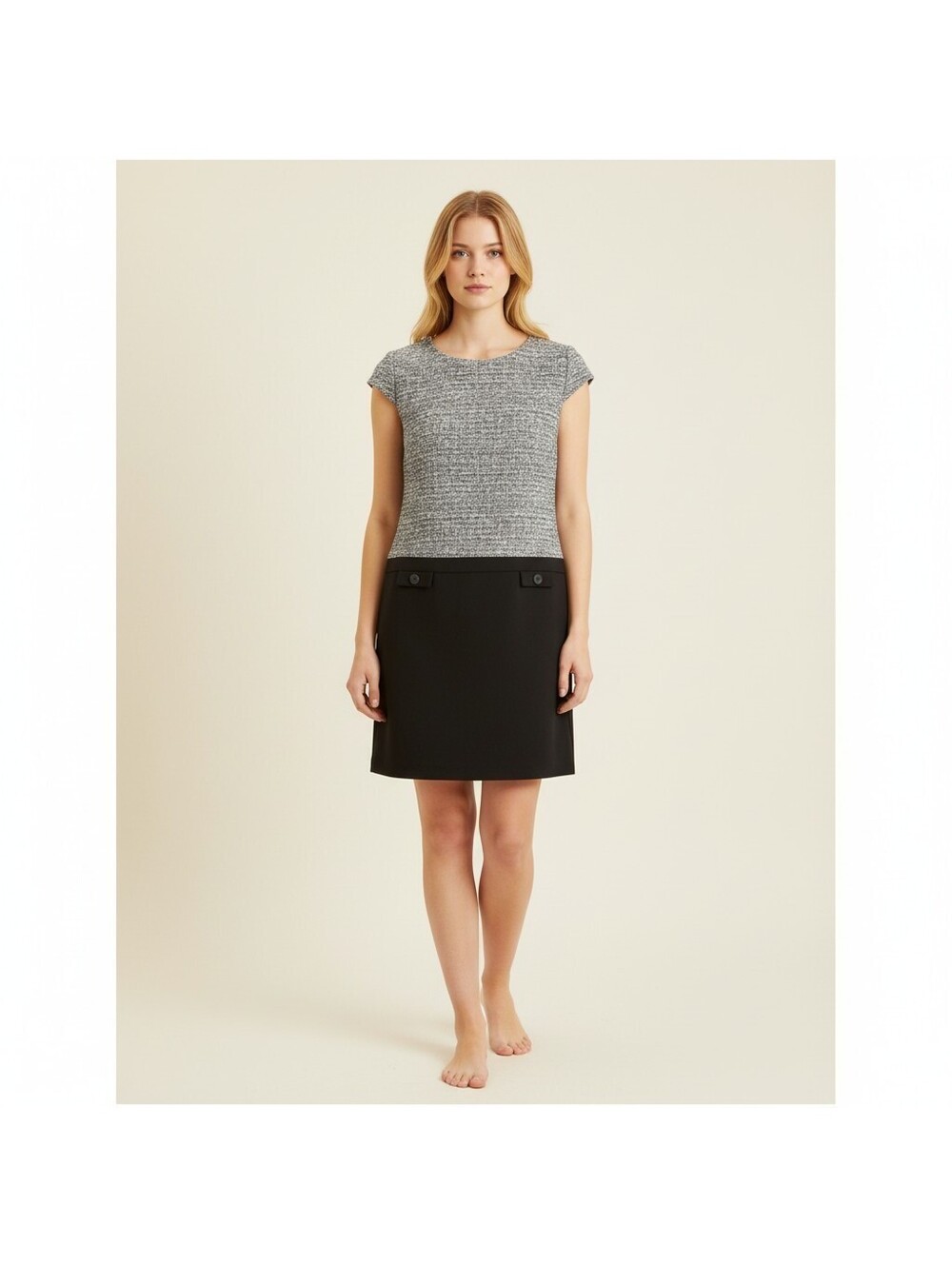 AUW Mini Dress Women 16 Gray Short Wedding Guest Short Sleeve Lined Metallic